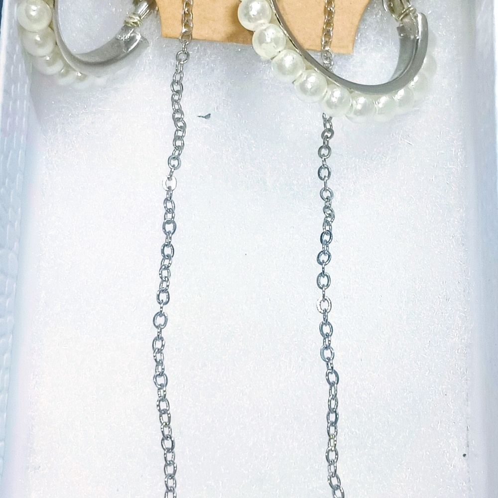 Elegant Silver and Pearl Chain Earrings